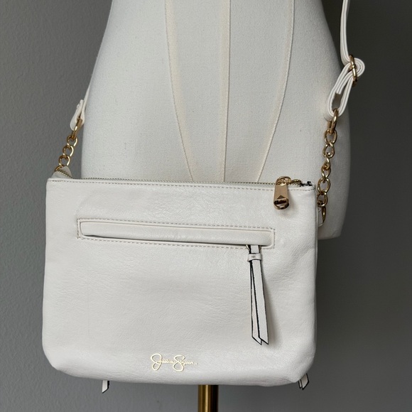 Jessica Simpson Handbags - Jessica Simpson White Faux Leather Crossbody with Gold Chain Accents